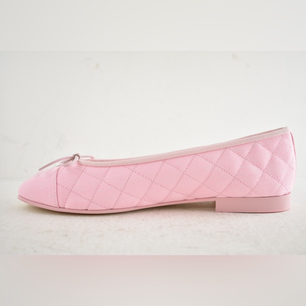 Chanel 26P Light Pink Denim Quilted CC Logo Bow Tie Ballet Ballerina Flat 39 - Picture 13 of 16